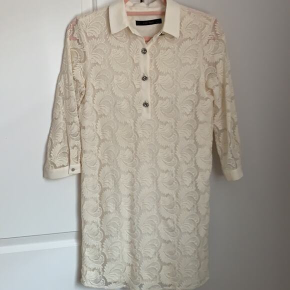 Zara Cream Lace Shirt Dress with Jewel Buttons - Picture 4 of 6